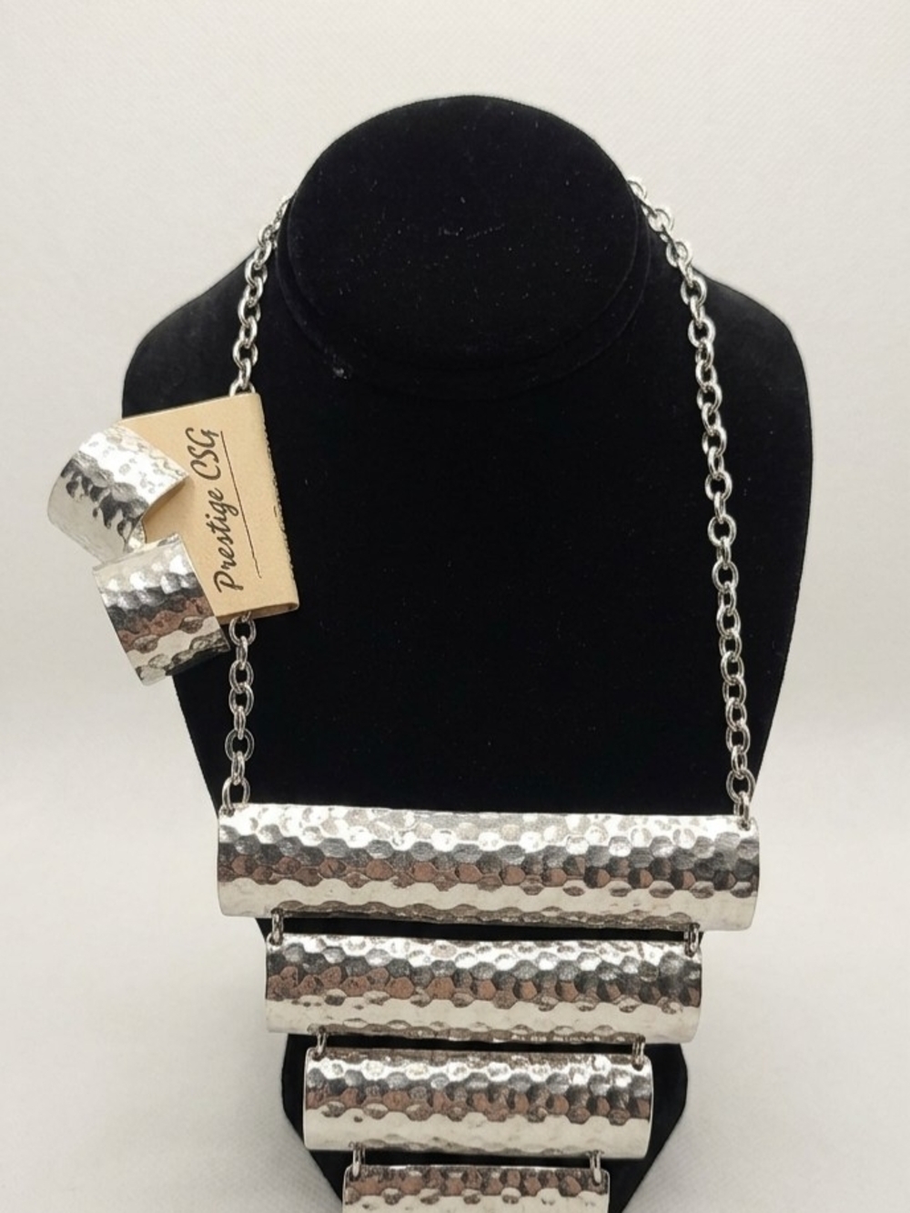 Silver Hammered Statement Necklace and Earings